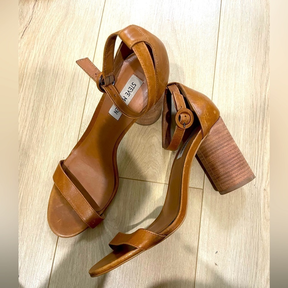Steve Madden OPEN TOE HEEL IN BROWN
LEATHER Sandal round heel size 10 - Picture 1 of 8